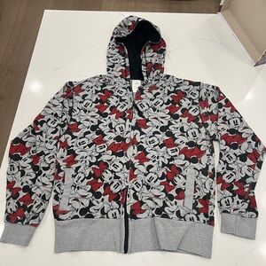 Disney Store Women's Minnie Mouse Allover Print Graphic Zip Front Hoodie Large